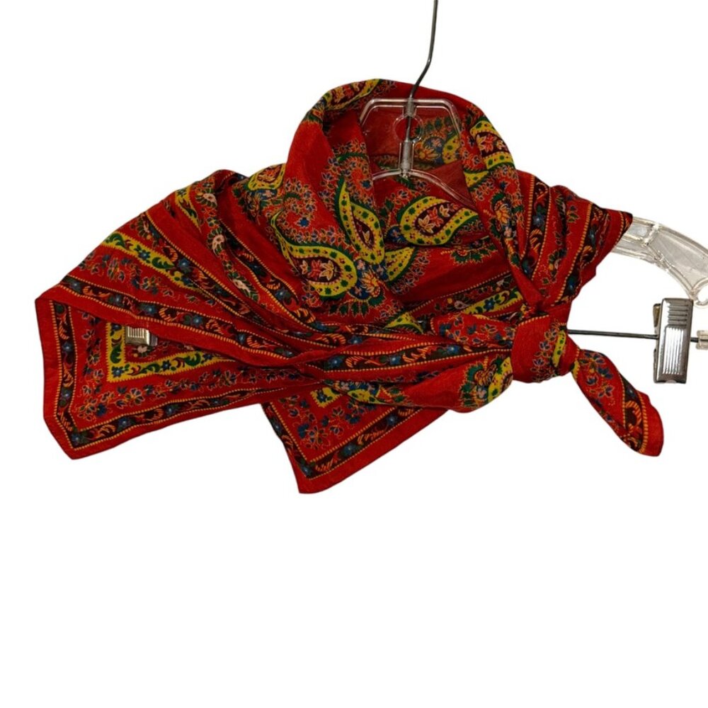 Red yellow classic PAISLEY Vintage print scarf handkerchief